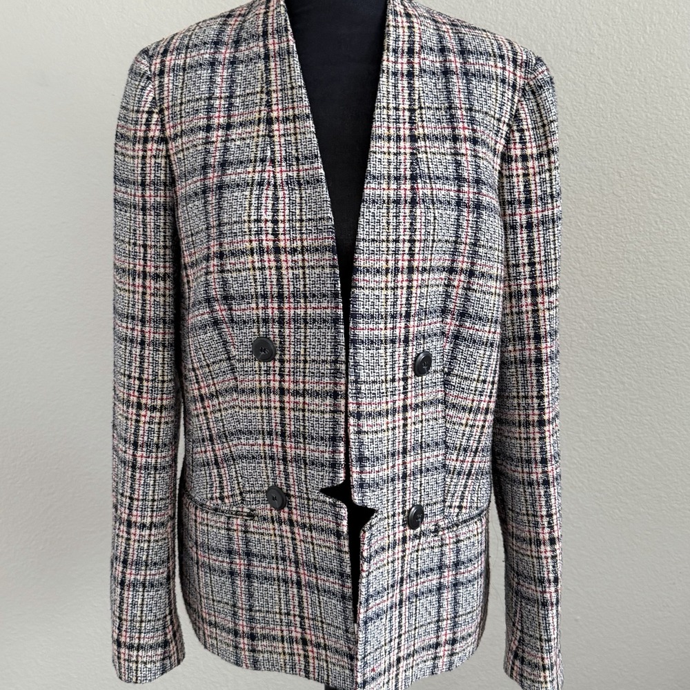 BAR III Women's Plaid Double Breasted Blazer Tailored Preppy Old Money Americana